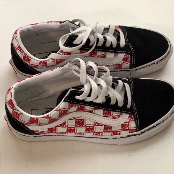 Vans Old Skool Low Sketch Red Size 7.5 Women Checkered Shoes Preloved - Picture 4 of 7